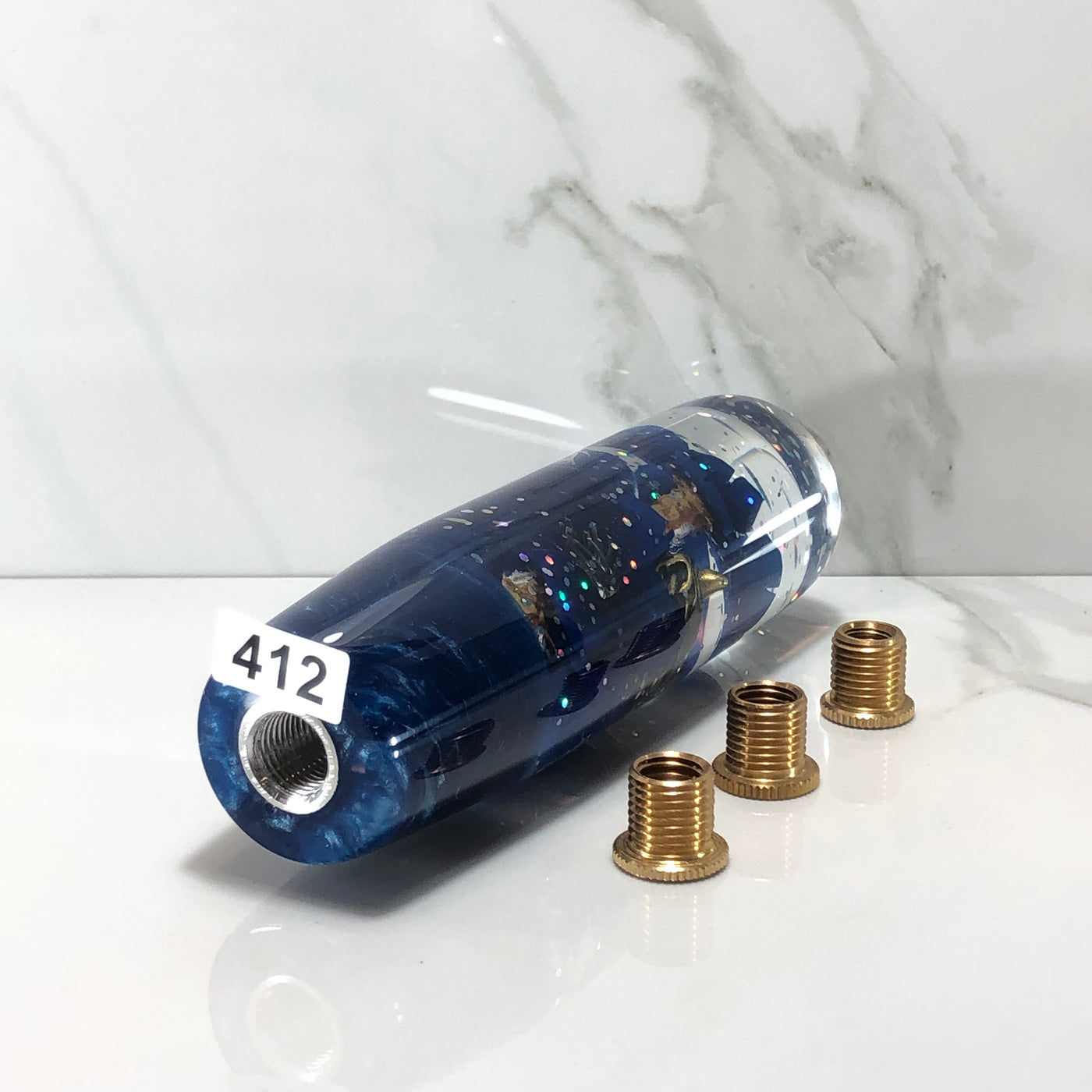 140mm Blue Blossom Oni Resin Shift Knob — 5.5 in, 12mm x 1.25