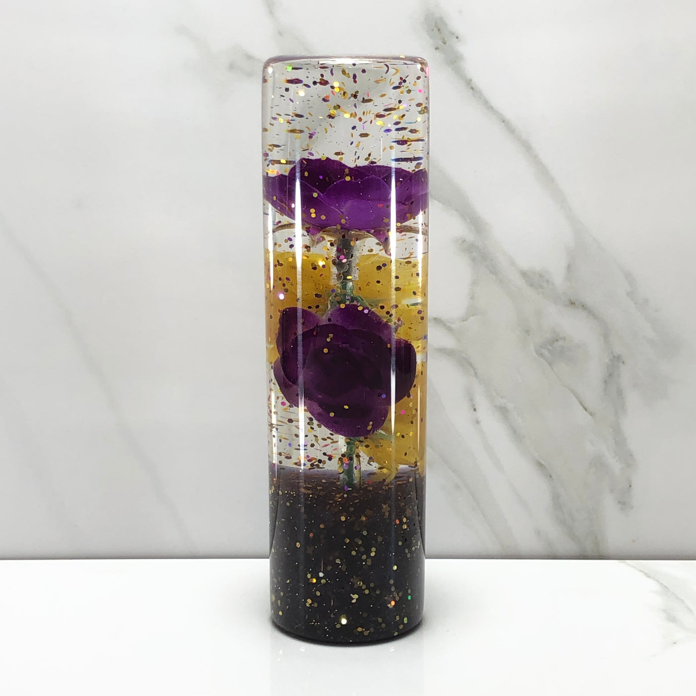 140mm Purple Gold Rose Resin Shift Knob — 5.5 in, 12mm x 1.25