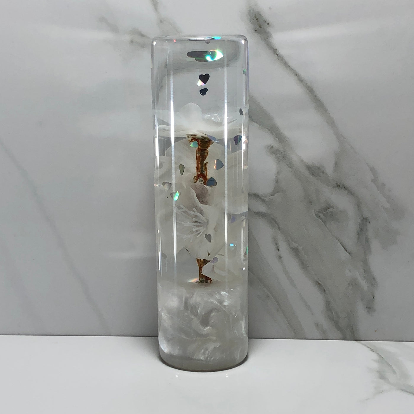 140mm White Blossom Resin Shift Knob — 5.5 in, 12mm x 1.25