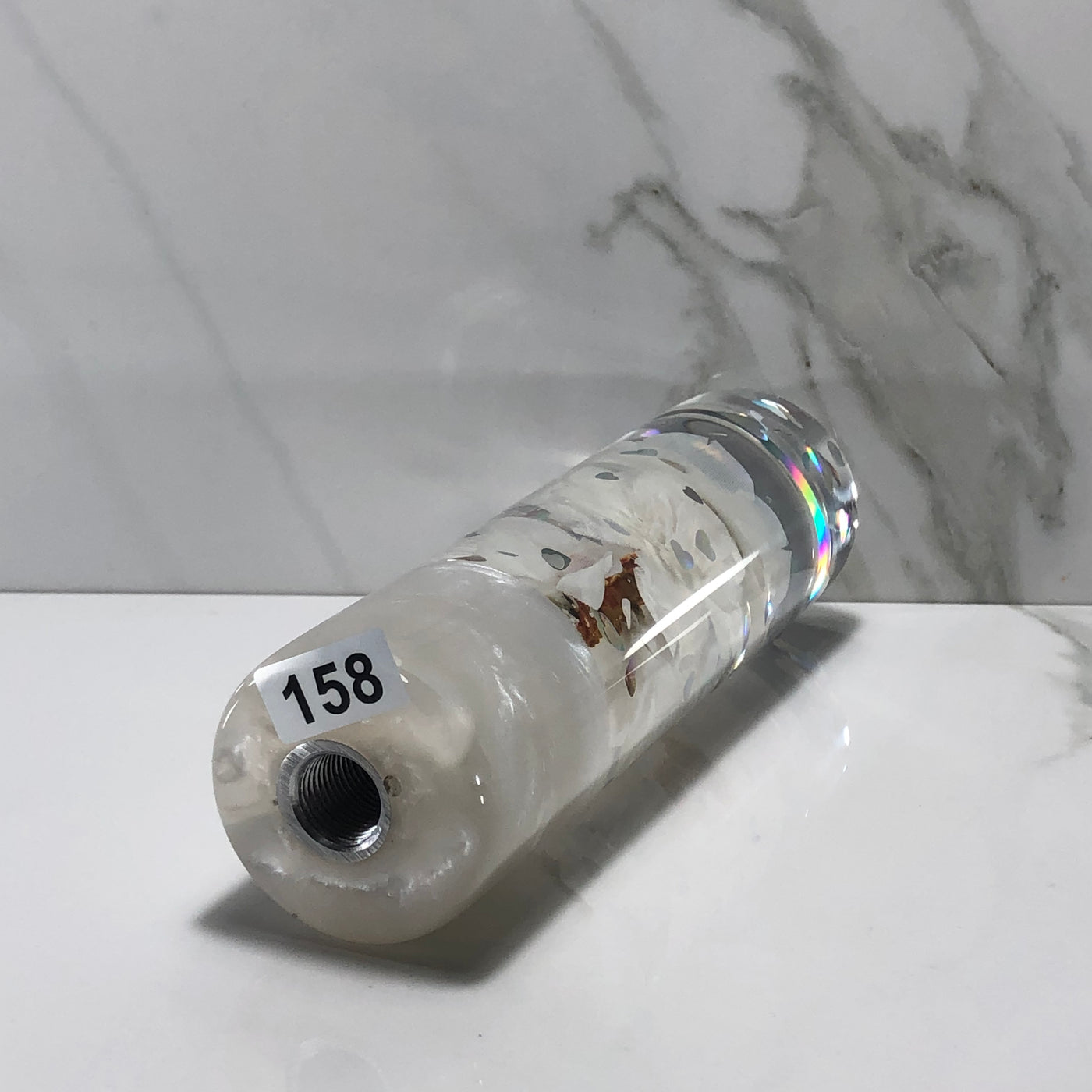 140mm White Blossom Resin Shift Knob — 5.5 in, 12mm x 1.25