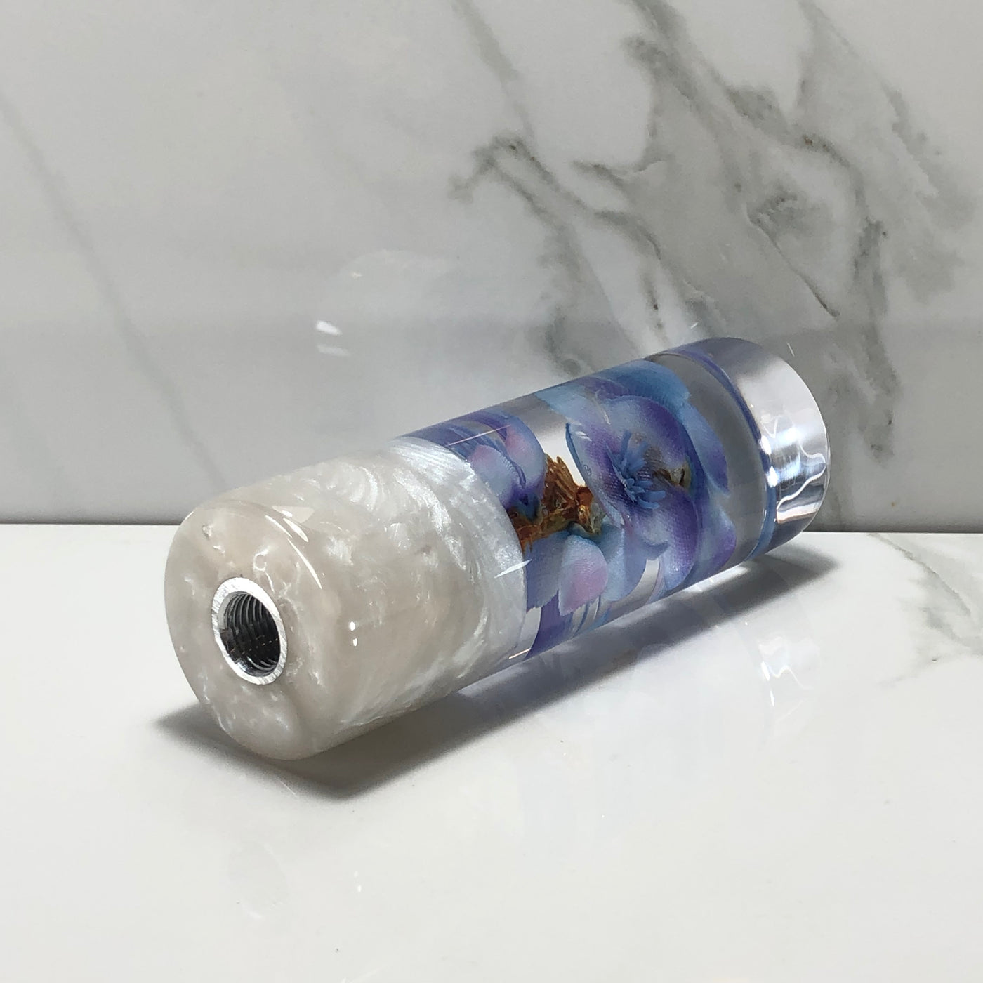 115mm Blue Purple Blossom Resin Shift Knob — 4.5 in, 12mm x 1.25