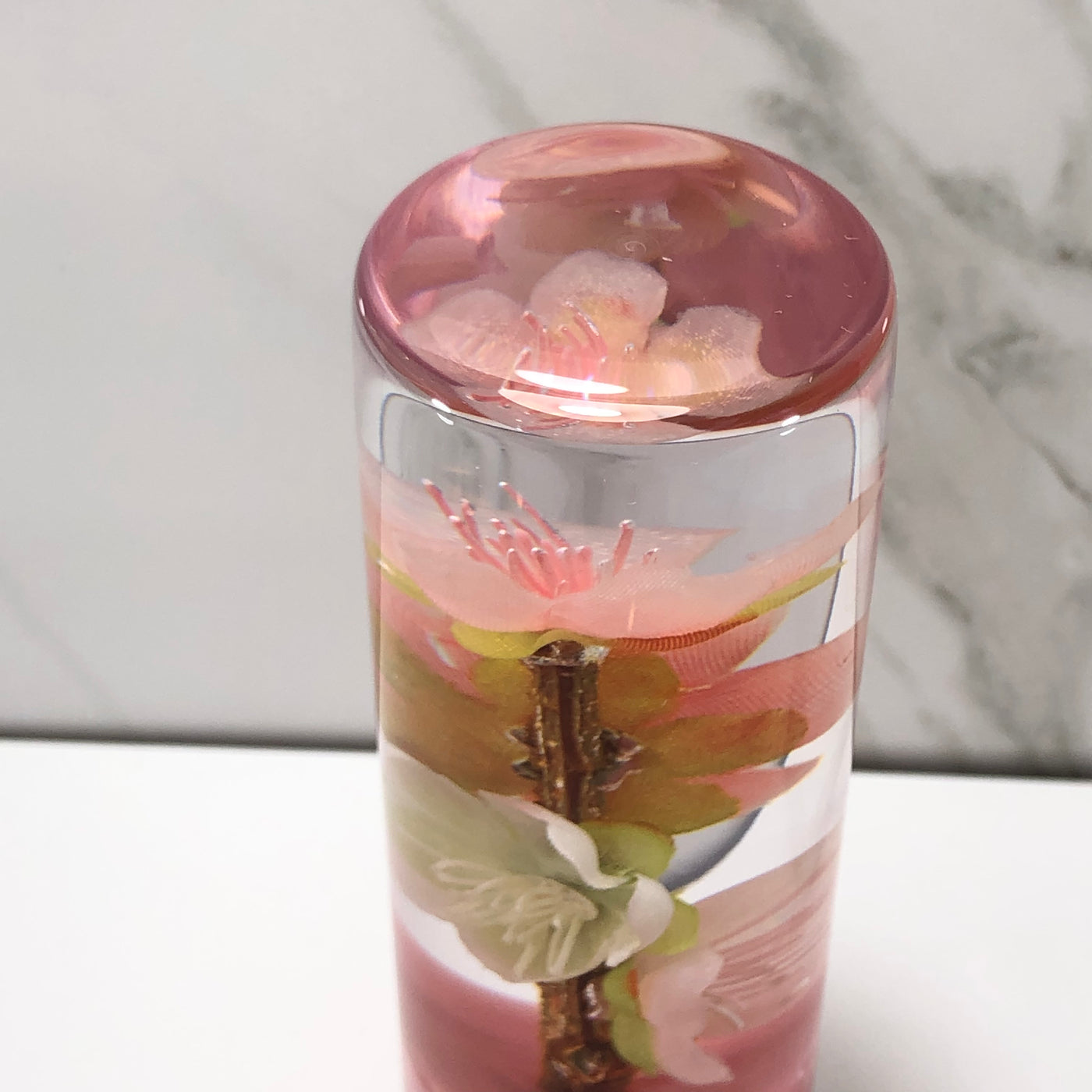 115mm Pink White Blossom Resin Shift Knob — 4.5 in, 12mm x 1.25