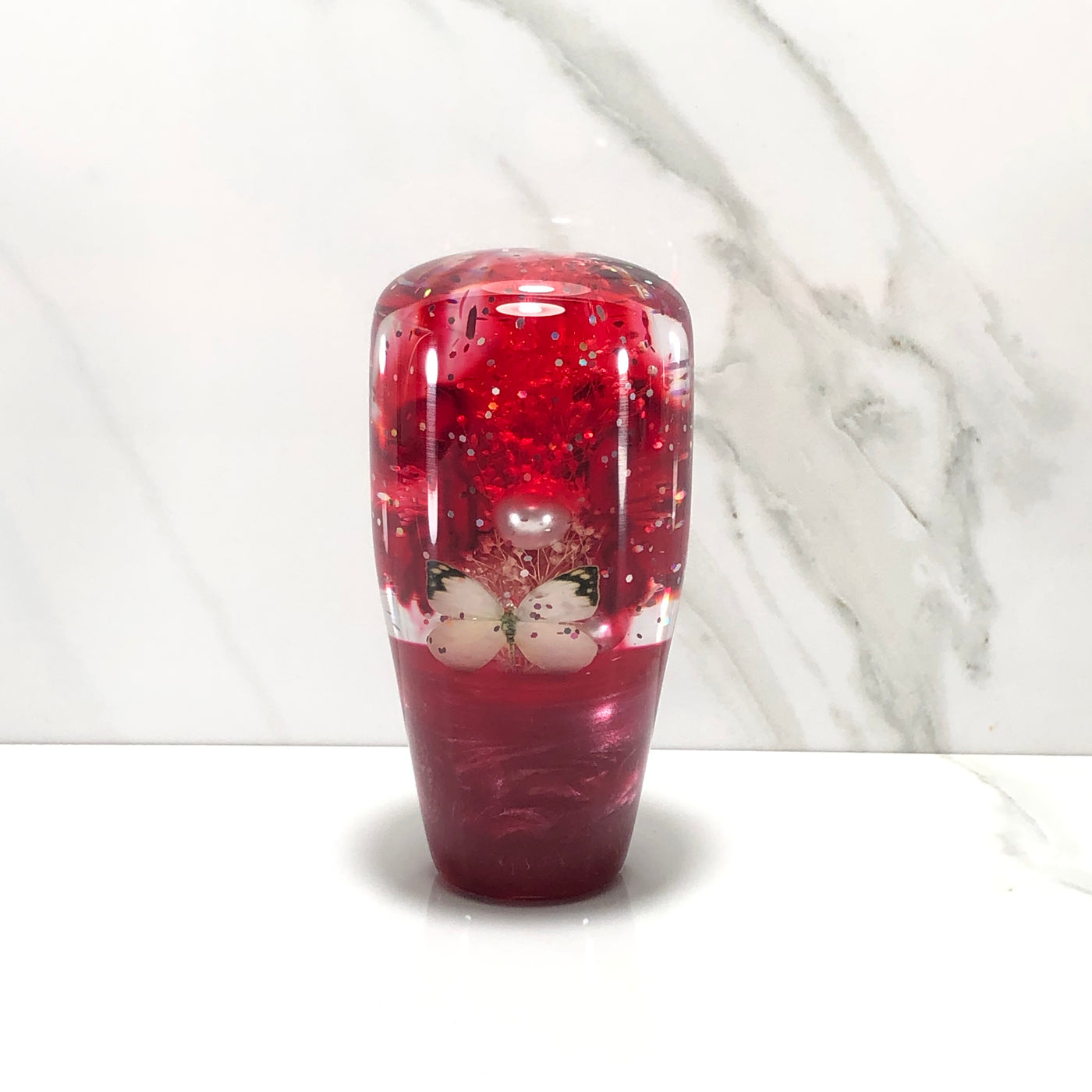 95mm Red Blossom Butterfly Resin Shift Knob — 3.5 in, 12mm x 1.25