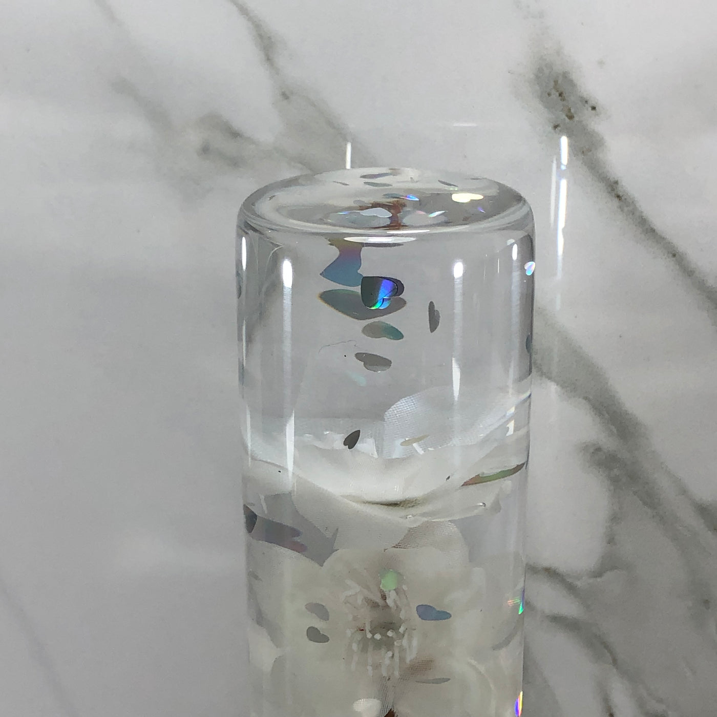 140mm White Blossom Resin Shift Knob — 5.5 in, 12mm x 1.25