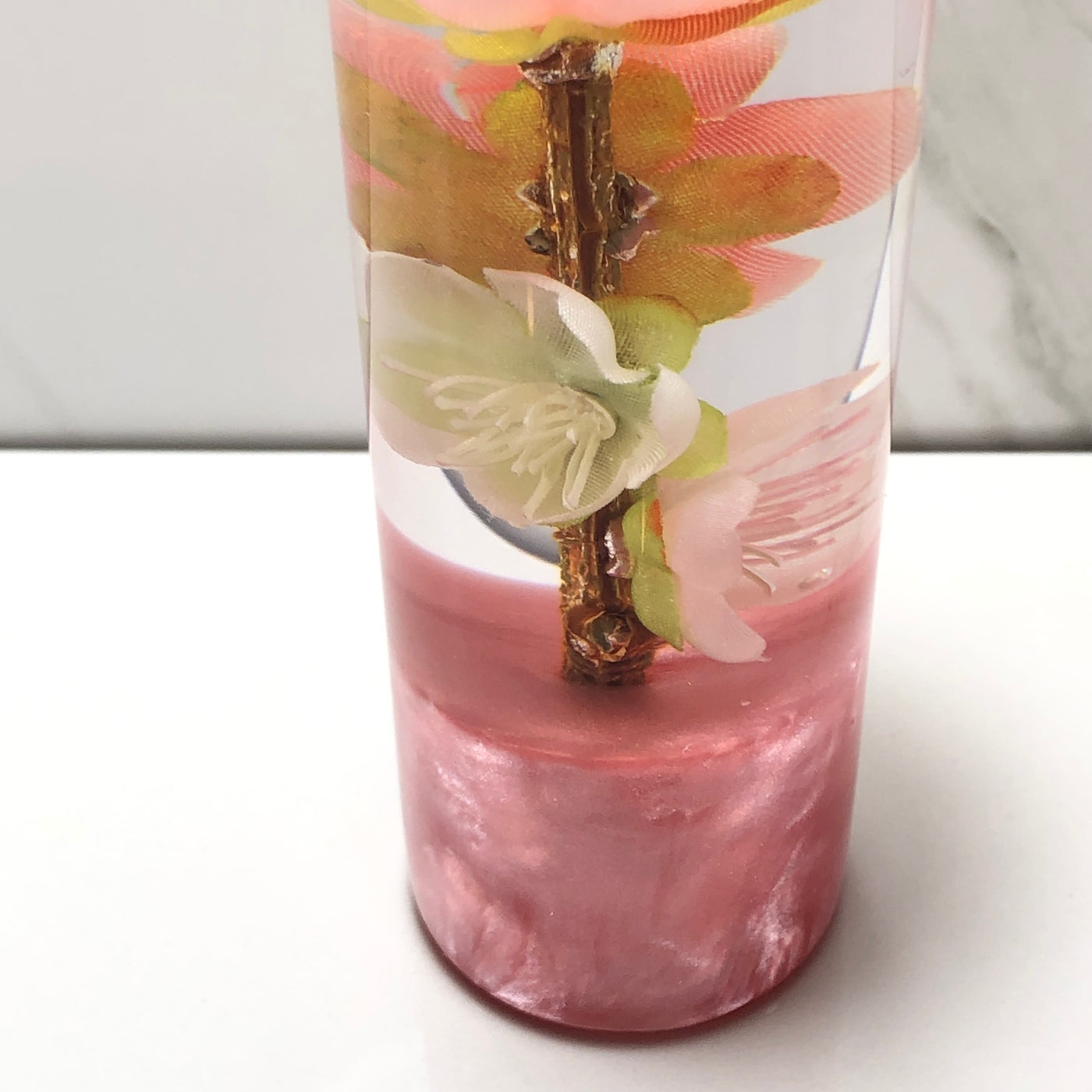 115mm Pink White Blossom Resin Shift Knob — 4.5 in, 12mm x 1.25