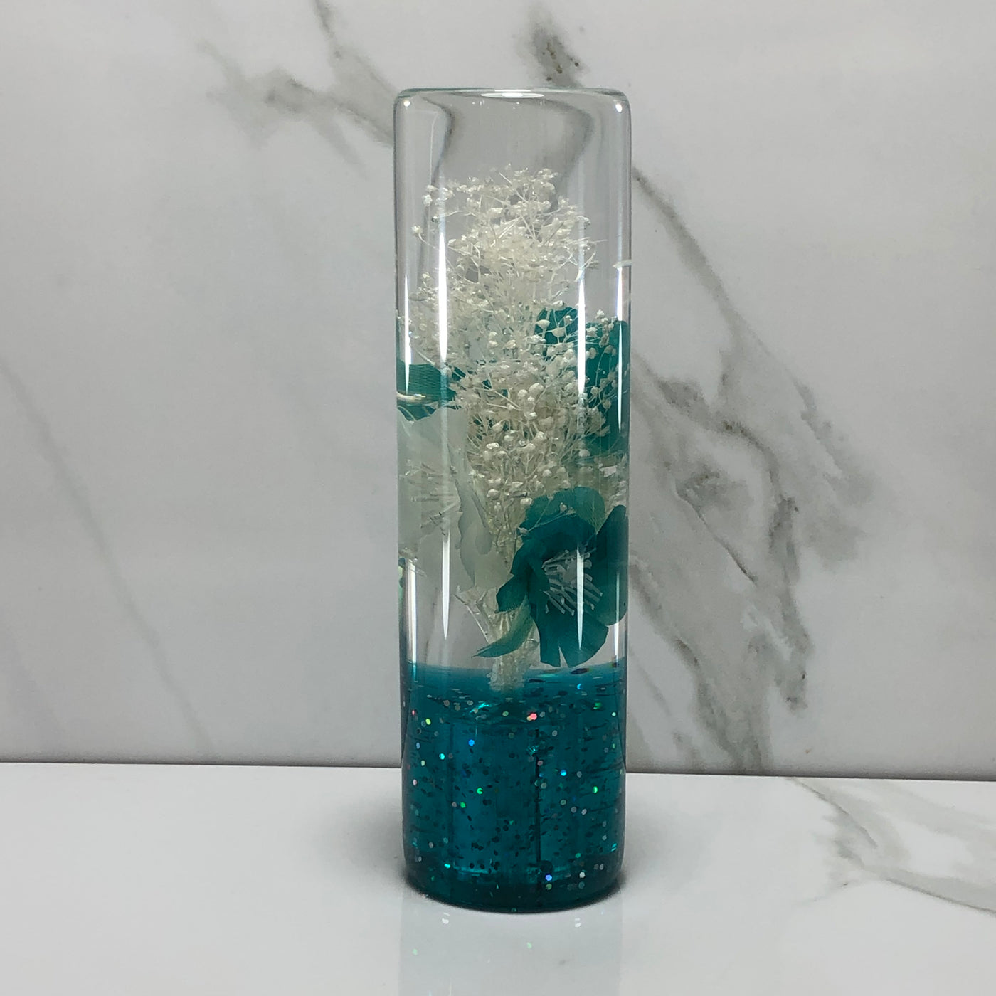 140mm Teal Stardust Resin Shift Knob — 5.5 in, 12mm x 1.25