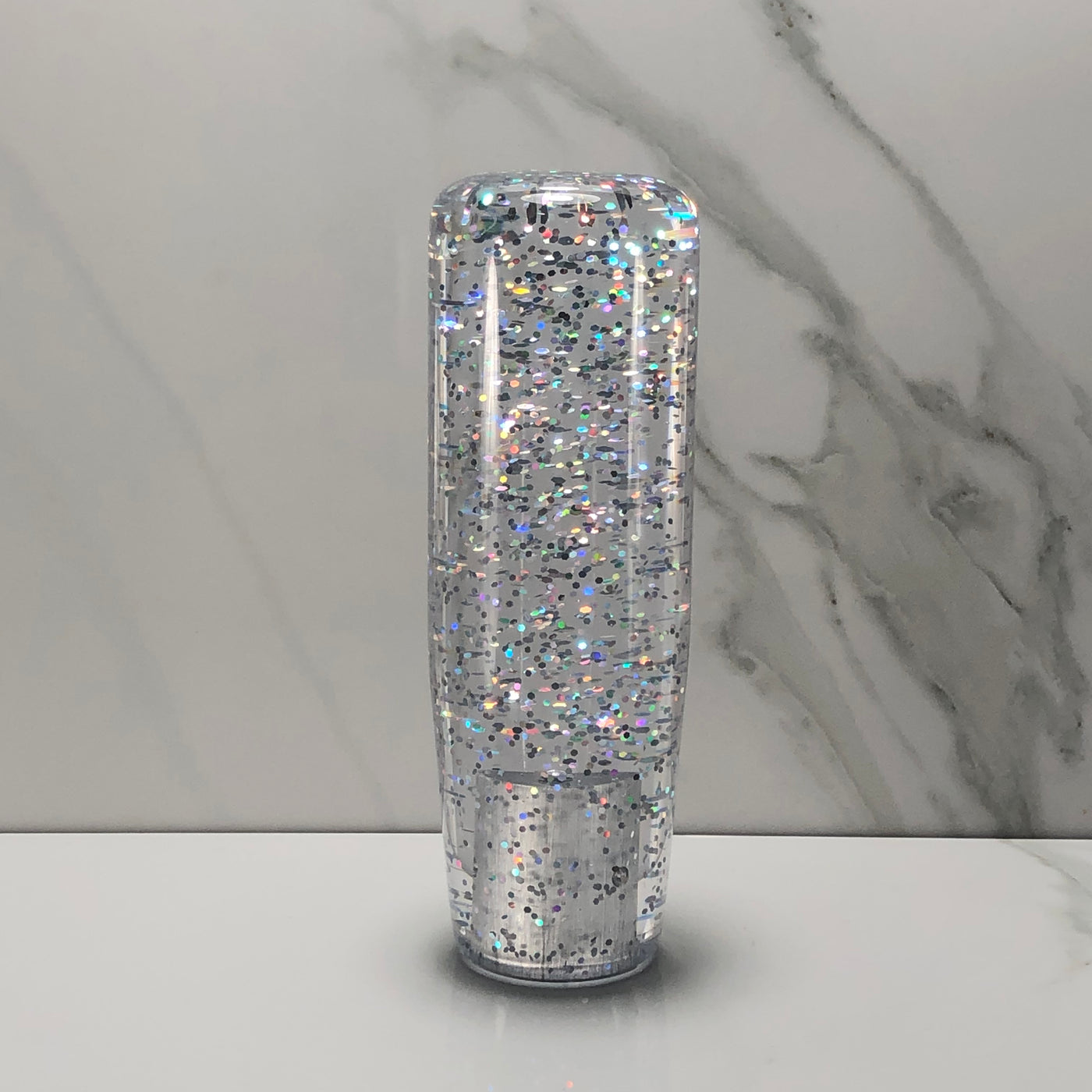 115mm Silver Holographic Joystick Resin Shift Knob — 4.5 in, 12mm x 1.25