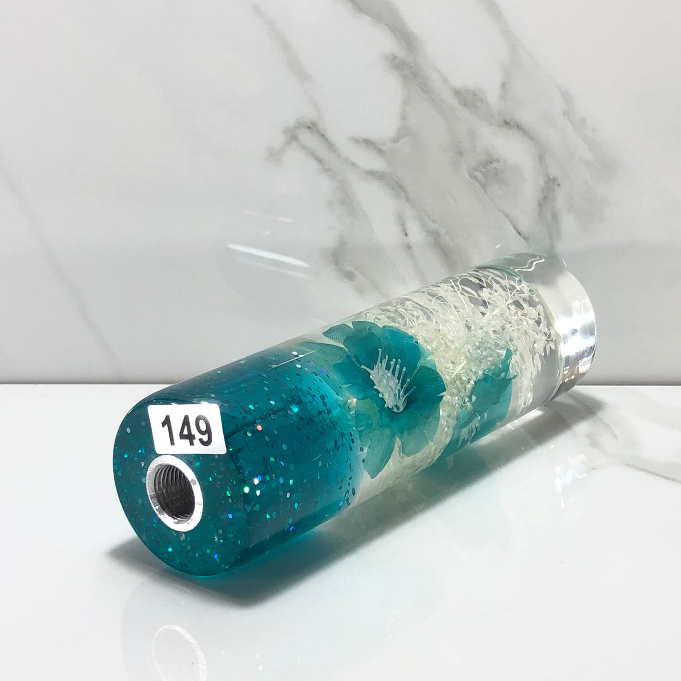 140mm Teal Stardust Resin Shift Knob — 5.5 in, 12mm x 1.25