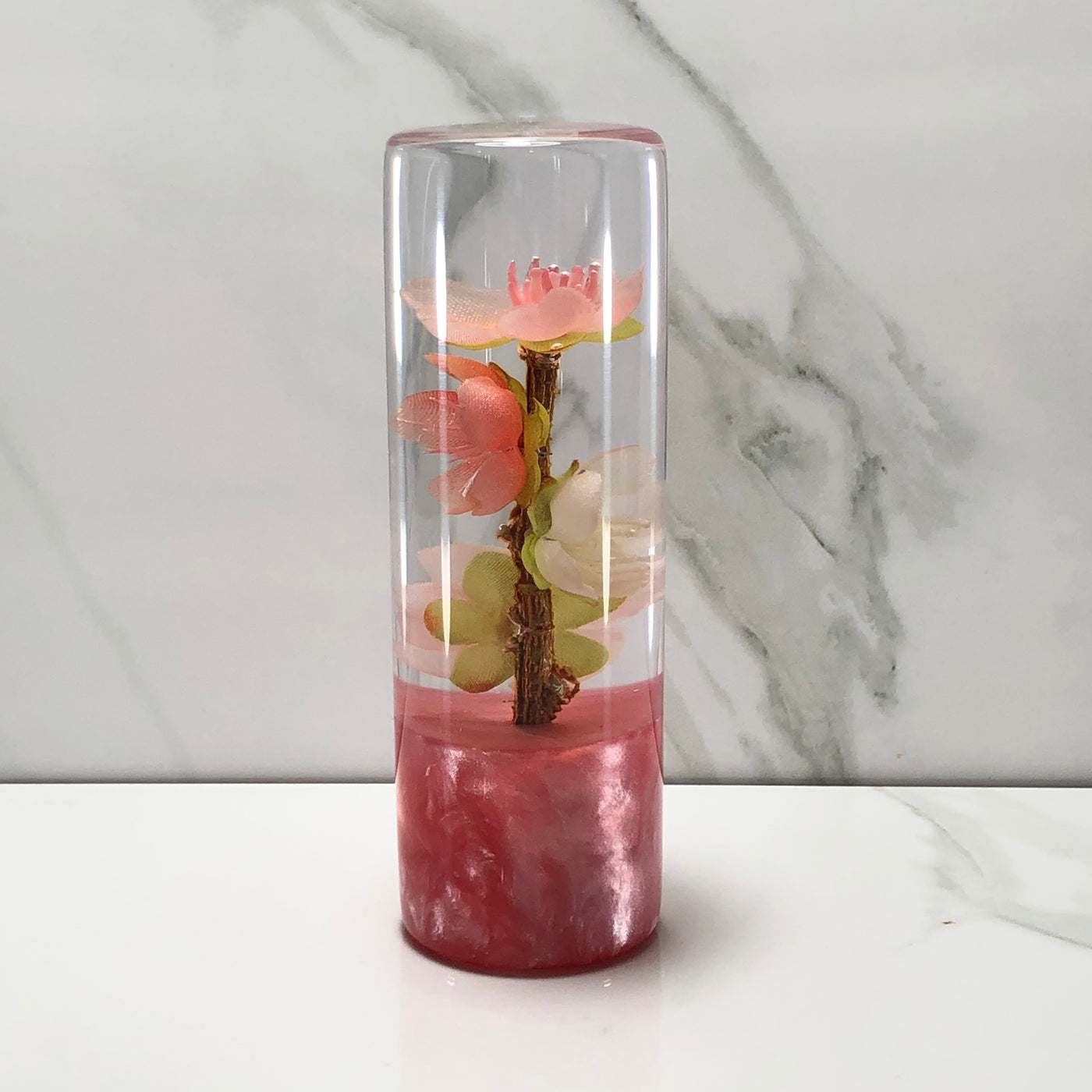 115mm Pink White Blossom Resin Shift Knob — 4.5 in, 12mm x 1.25