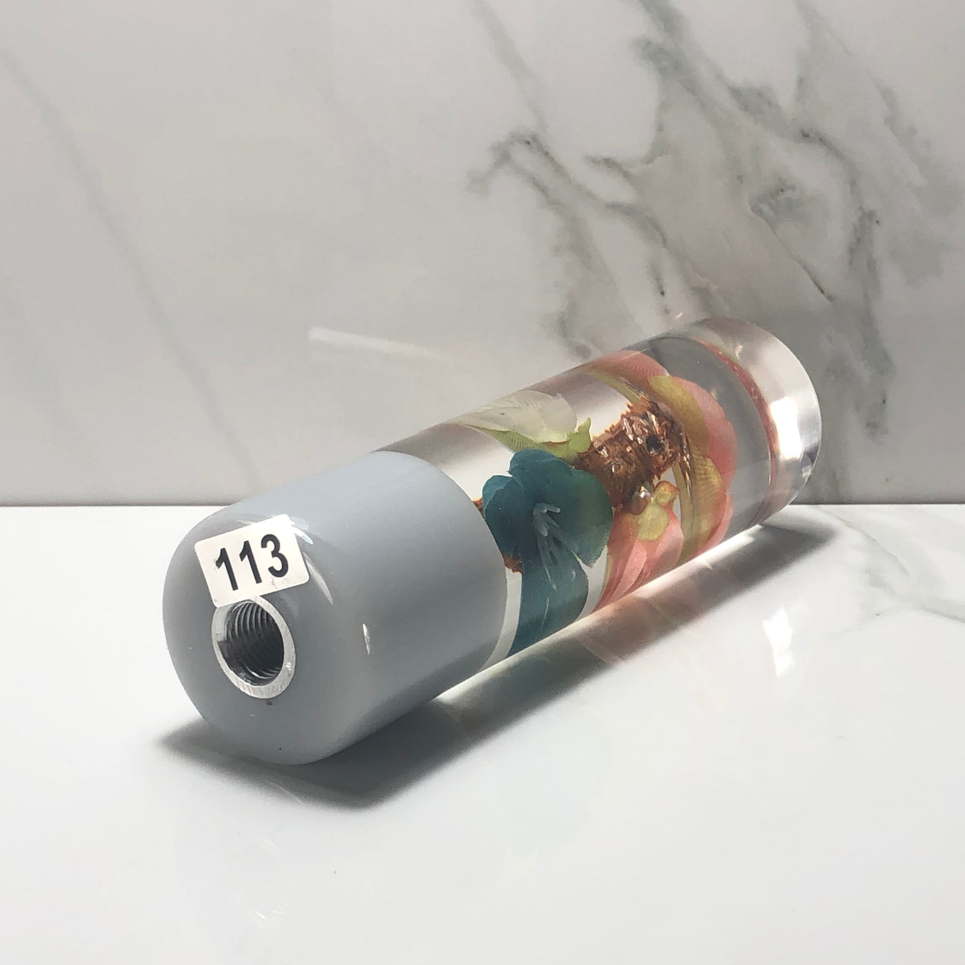 140mm Pink Teal Blossom Resin Shift Knob — 5.5 in, 12mm x 1.25