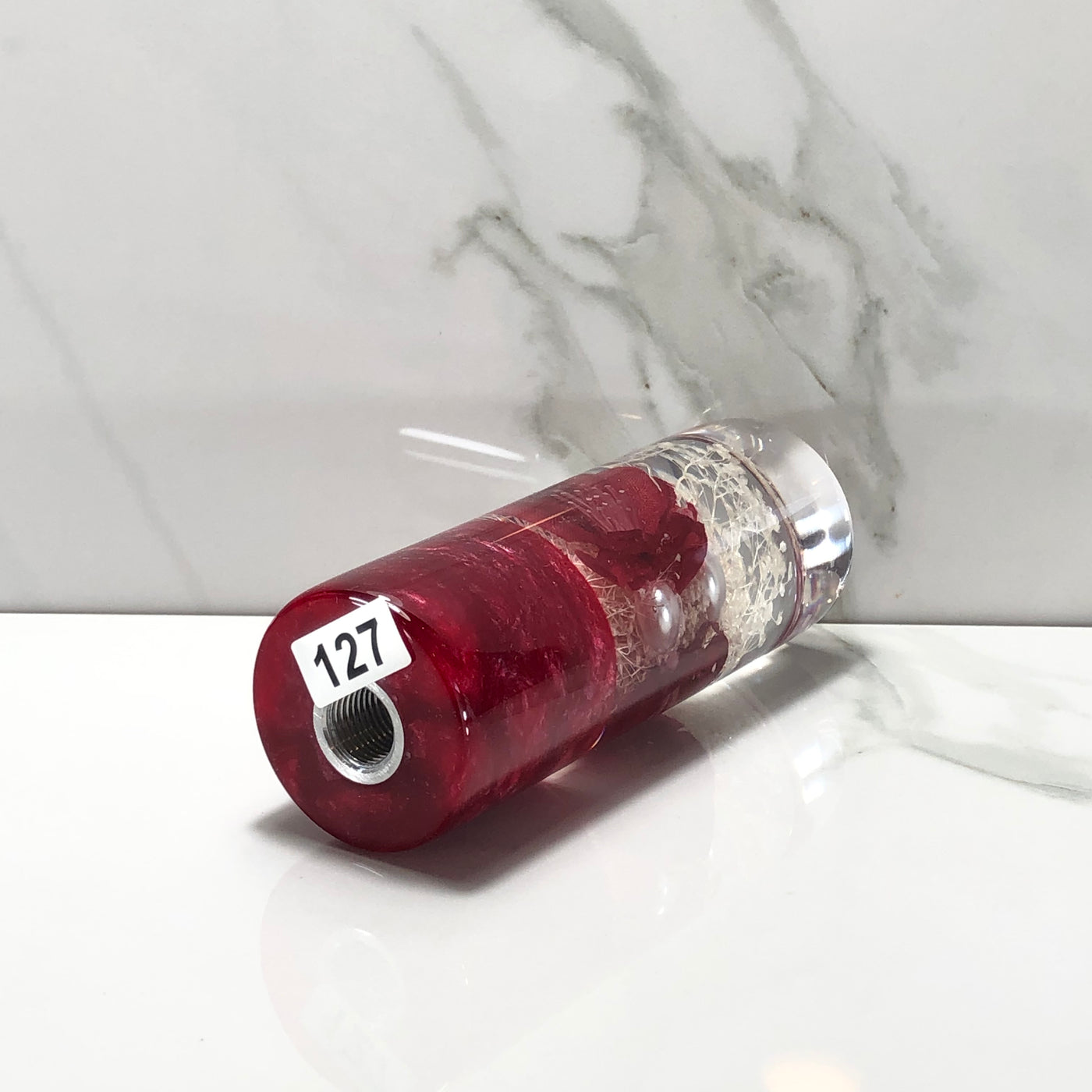 115mm Red Stardust Blossom Resin Shift Knob — 4.5 in, 12mm x 1.25