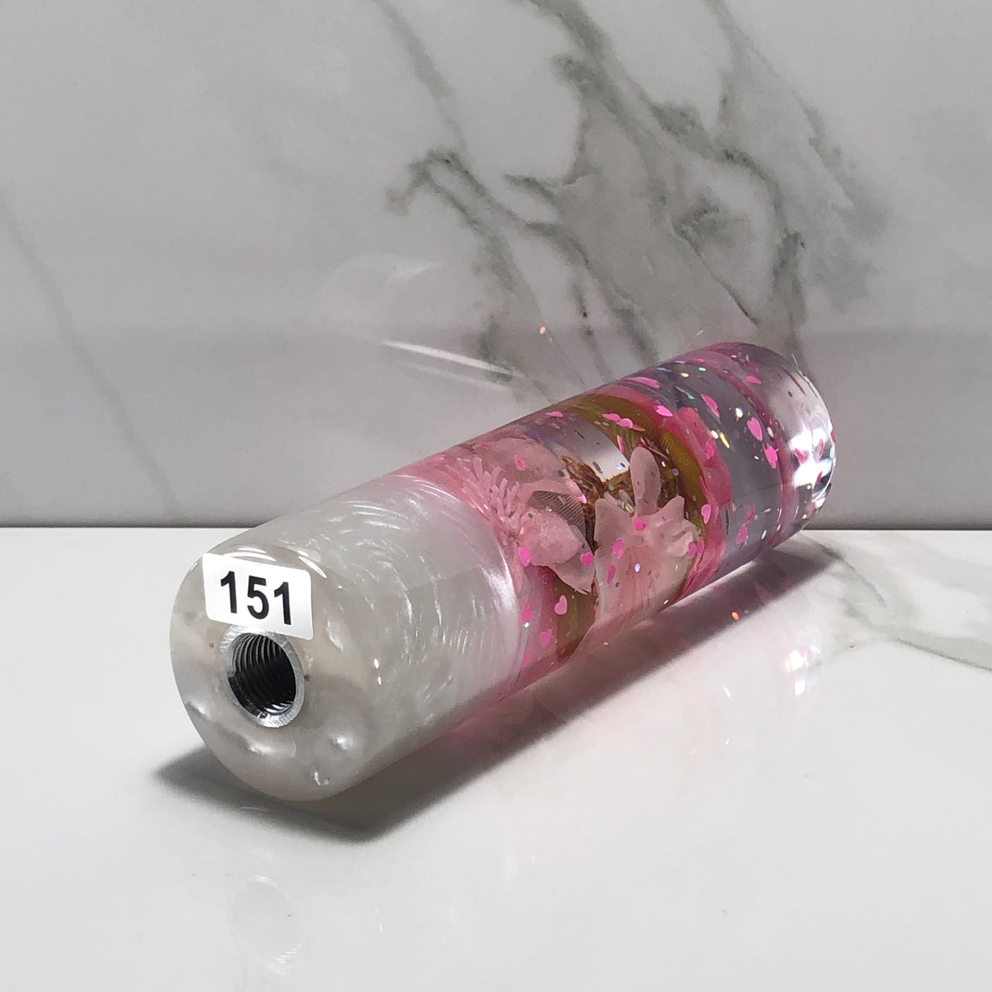 140mm Pink Blossom Resin Shift Knob — 5.5 in, 12mm x 1.25