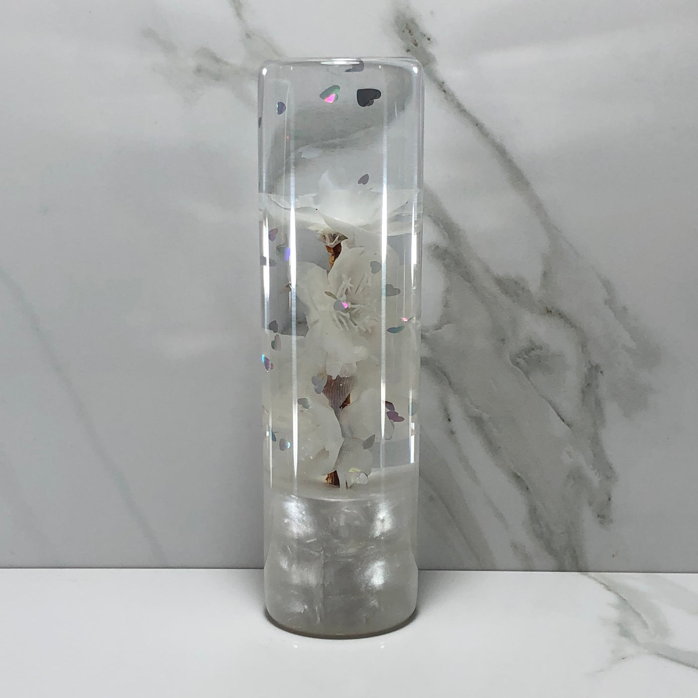 140mm White Blossom Resin Shift Knob — 5.5 in, 12mm x 1.25