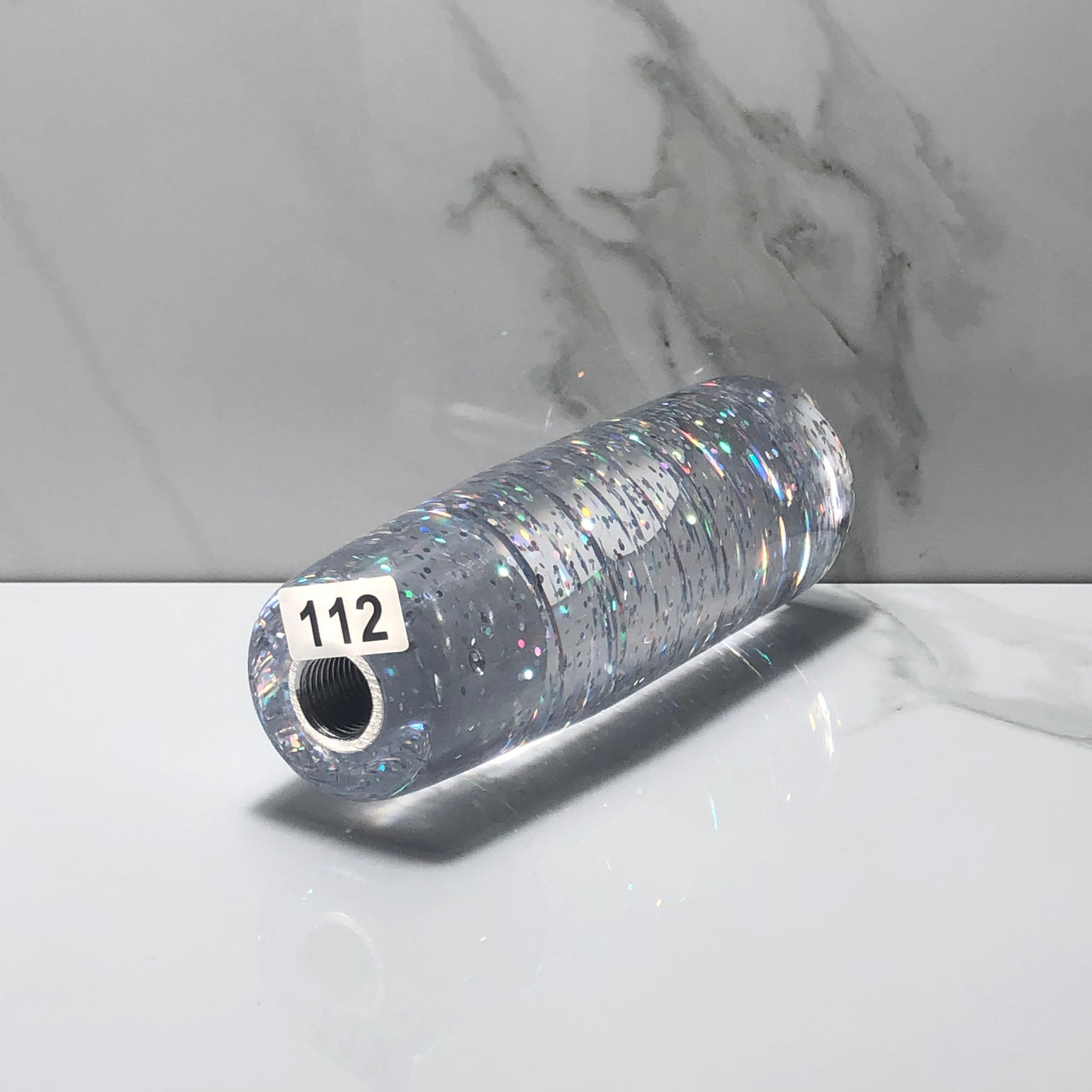 115mm Silver Holographic Joystick Resin Shift Knob — 4.5 in, 12mm x 1.25