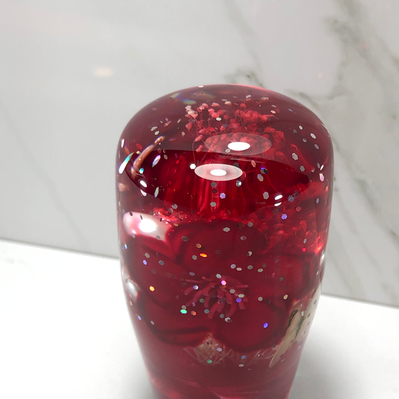 95mm Red Blossom Butterfly Resin Shift Knob — 3.5 in, 12mm x 1.25