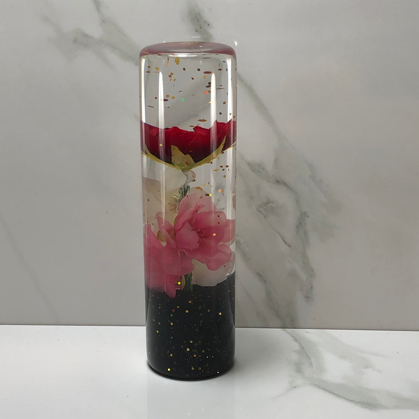 140mm Red Rose Resin Shift Knob — 5.5 in, 12mm x 1.25