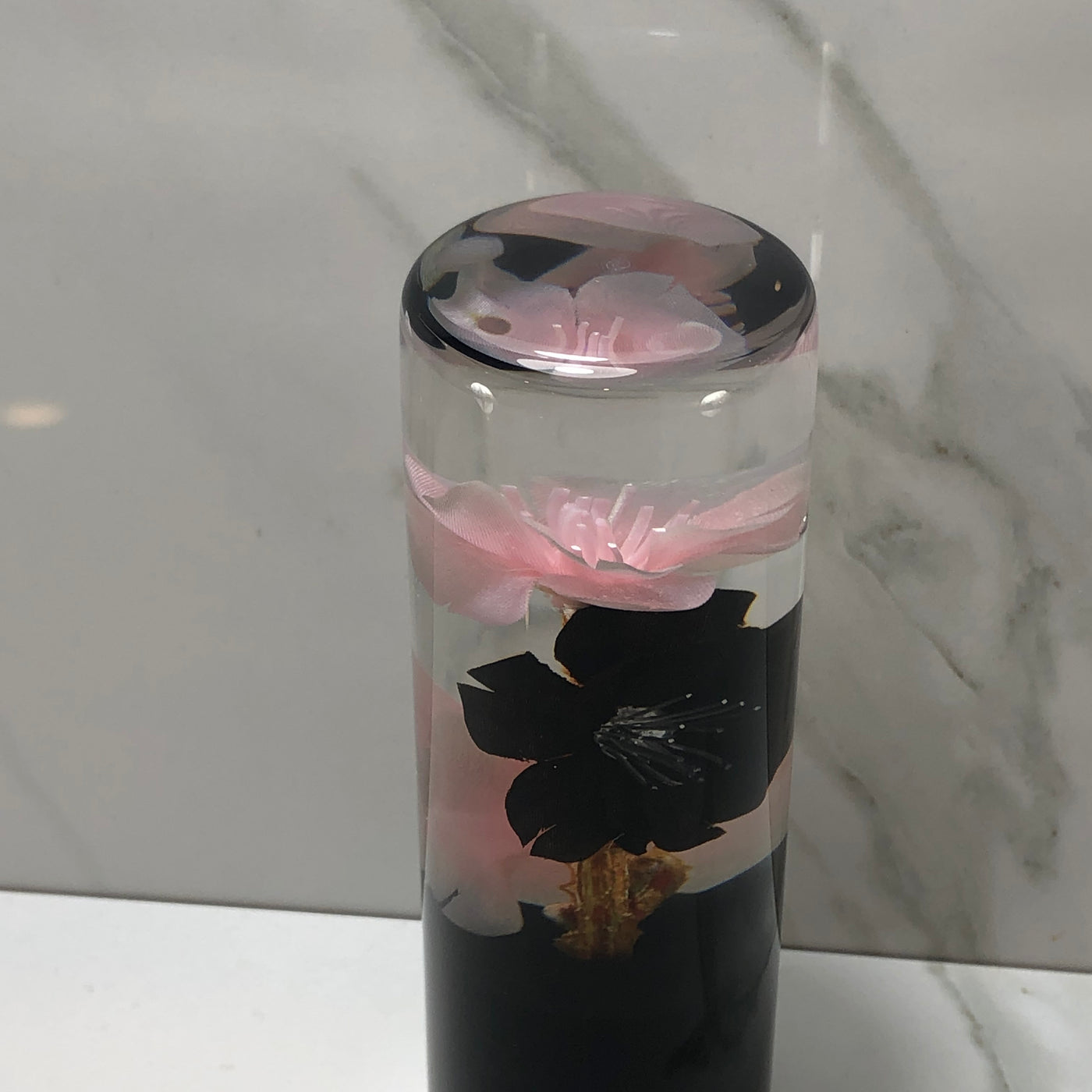 115mm Black Pink Blossom Resin Shift Knob — 4.5 in, 12mm x 1.25