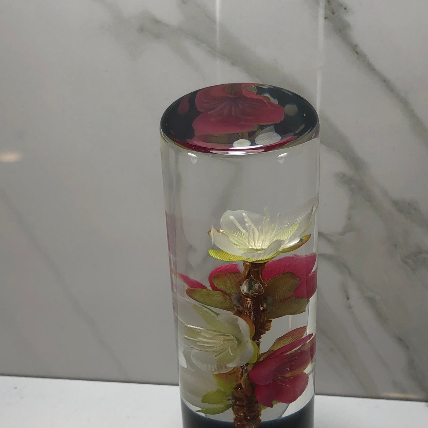 140mm Ivory Pink Blossom Resin Shift Knob — 5.5 in, 12mm x 1.25