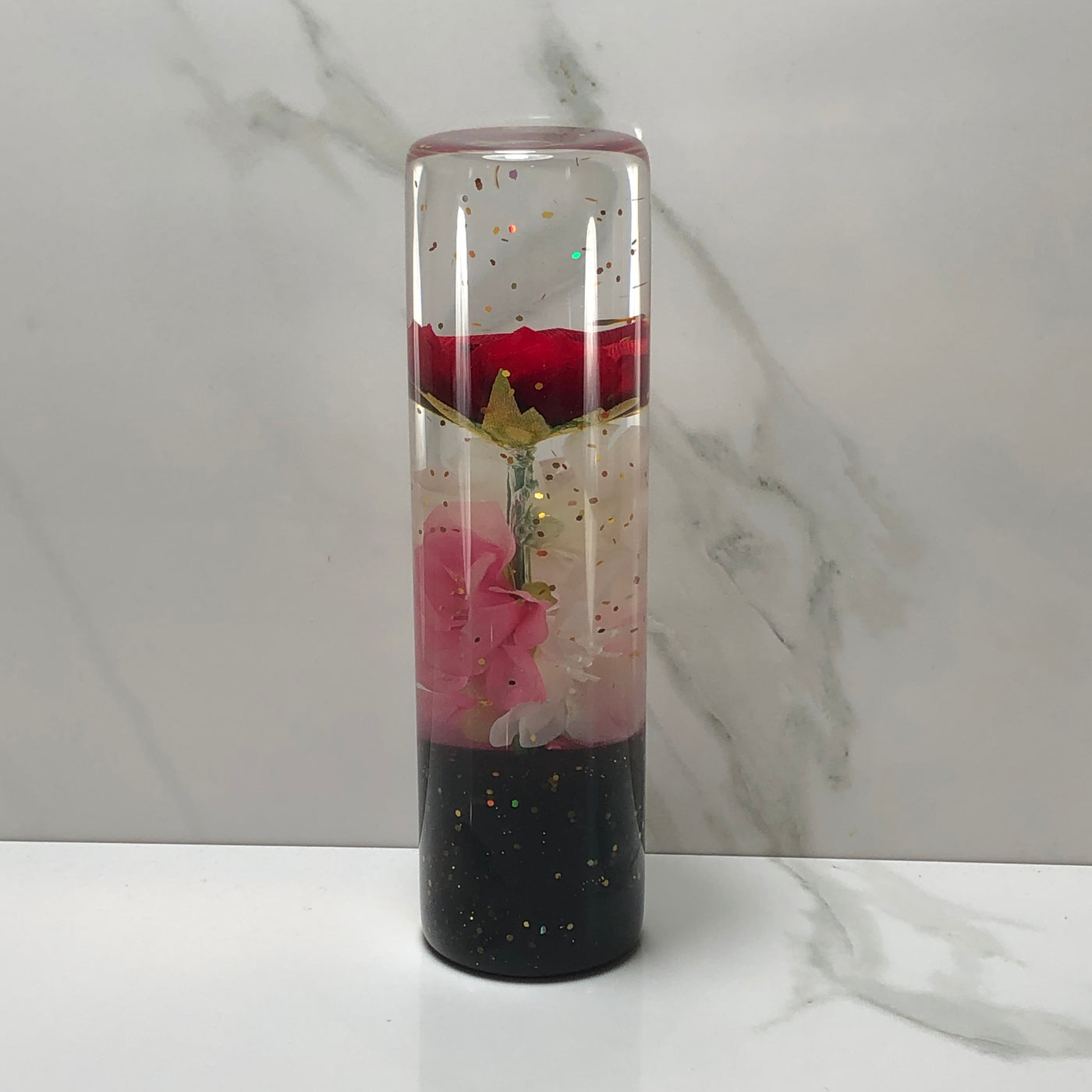 140mm Red Rose Resin Shift Knob — 5.5 in, 12mm x 1.25