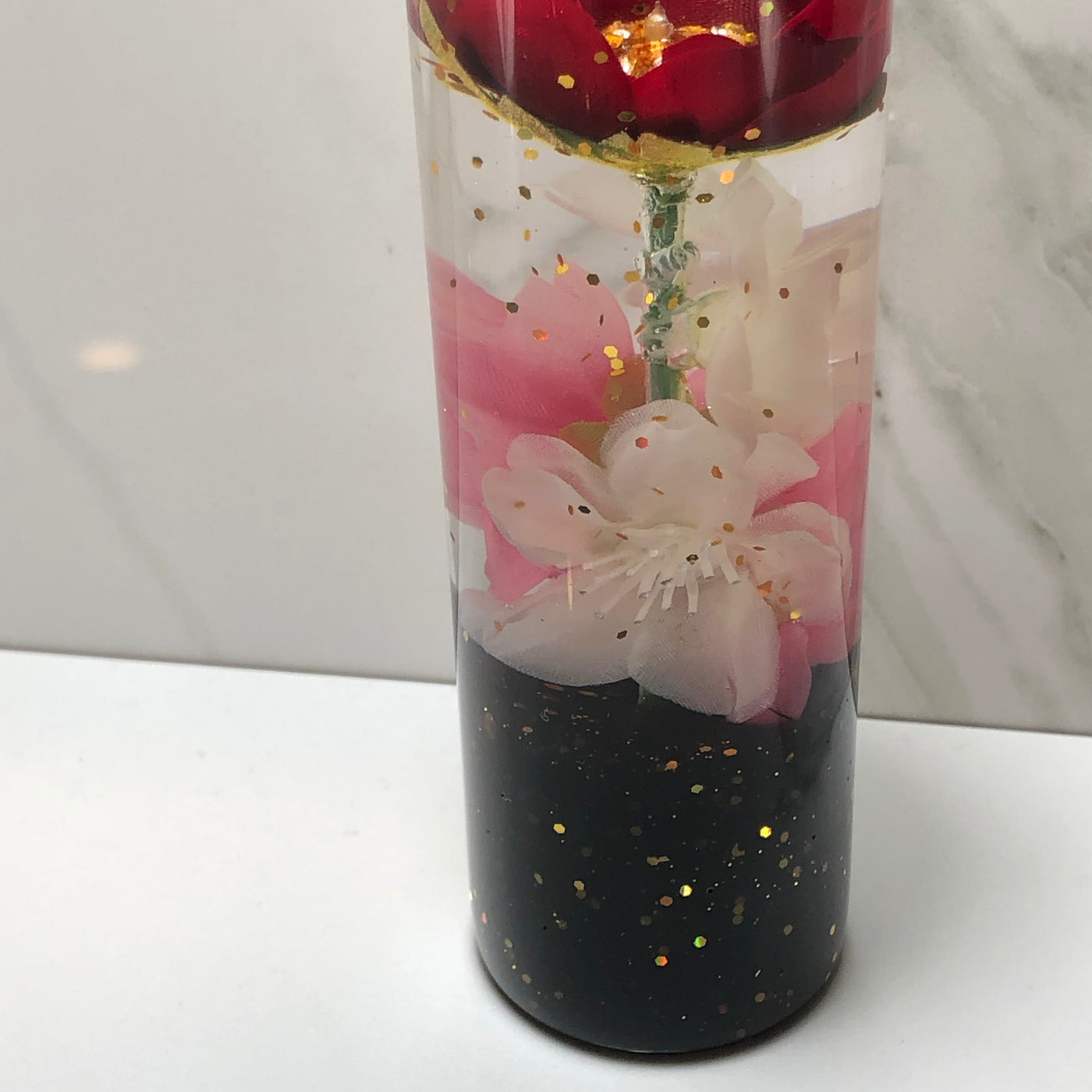 140mm Red Rose Resin Shift Knob — 5.5 in, 12mm x 1.25
