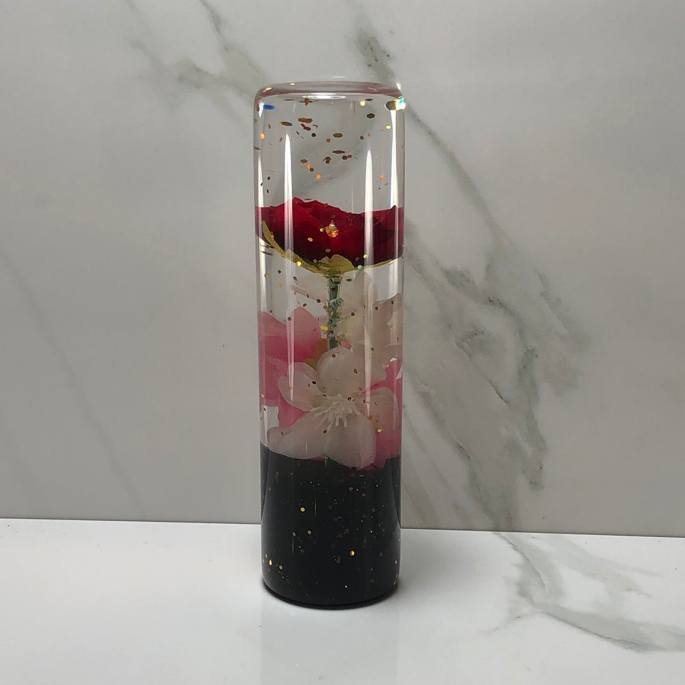 140mm Red Rose Resin Shift Knob — 5.5 in, 12mm x 1.25